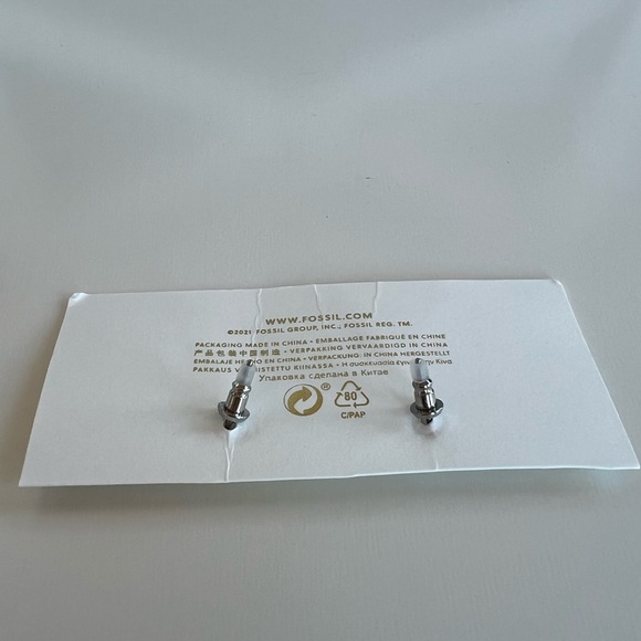 Fossil Baguette Cubic Zirconia Stainless Steel Studs - Picture 3 of 3